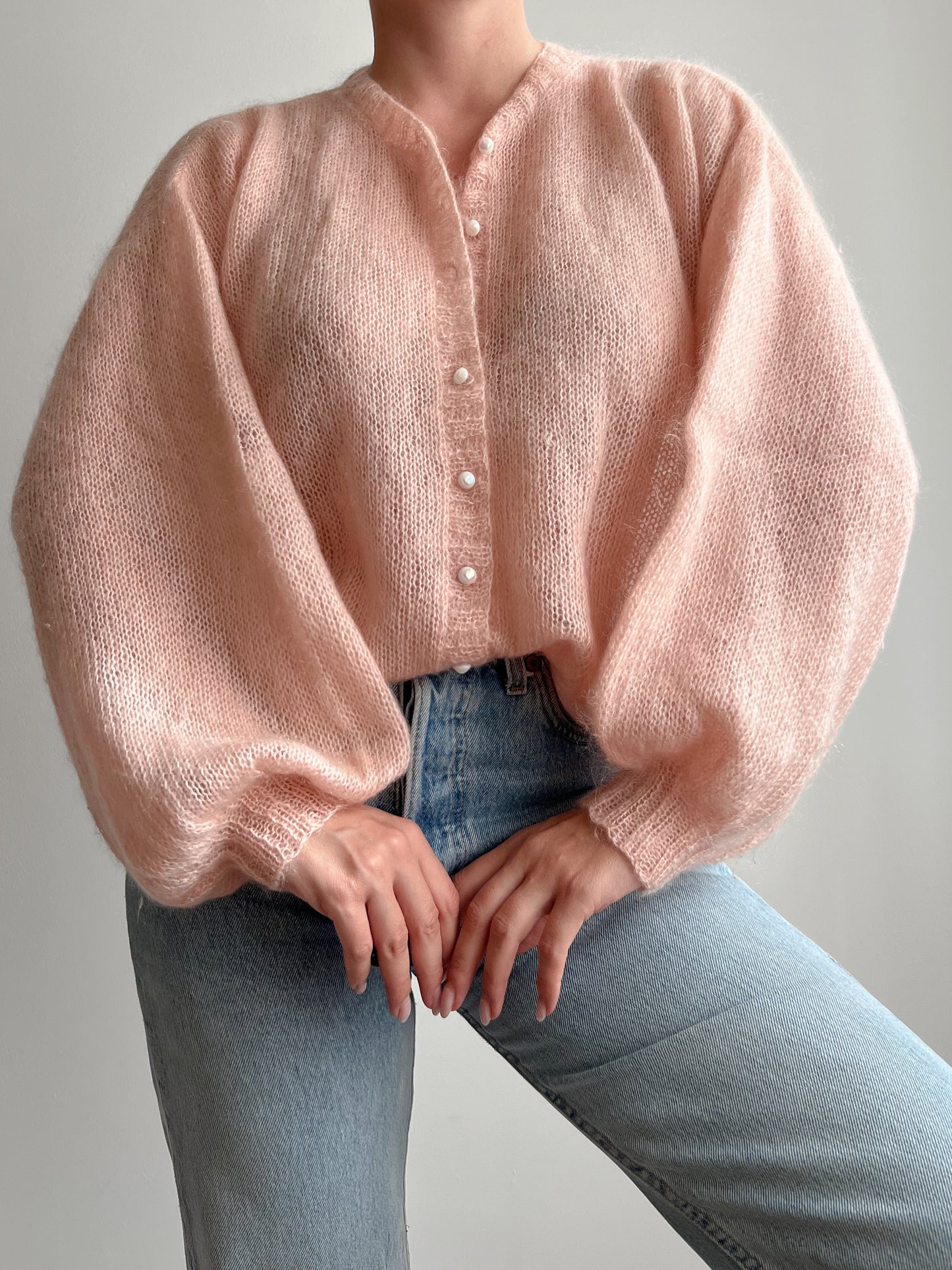 Cardigan rosa in mohnair