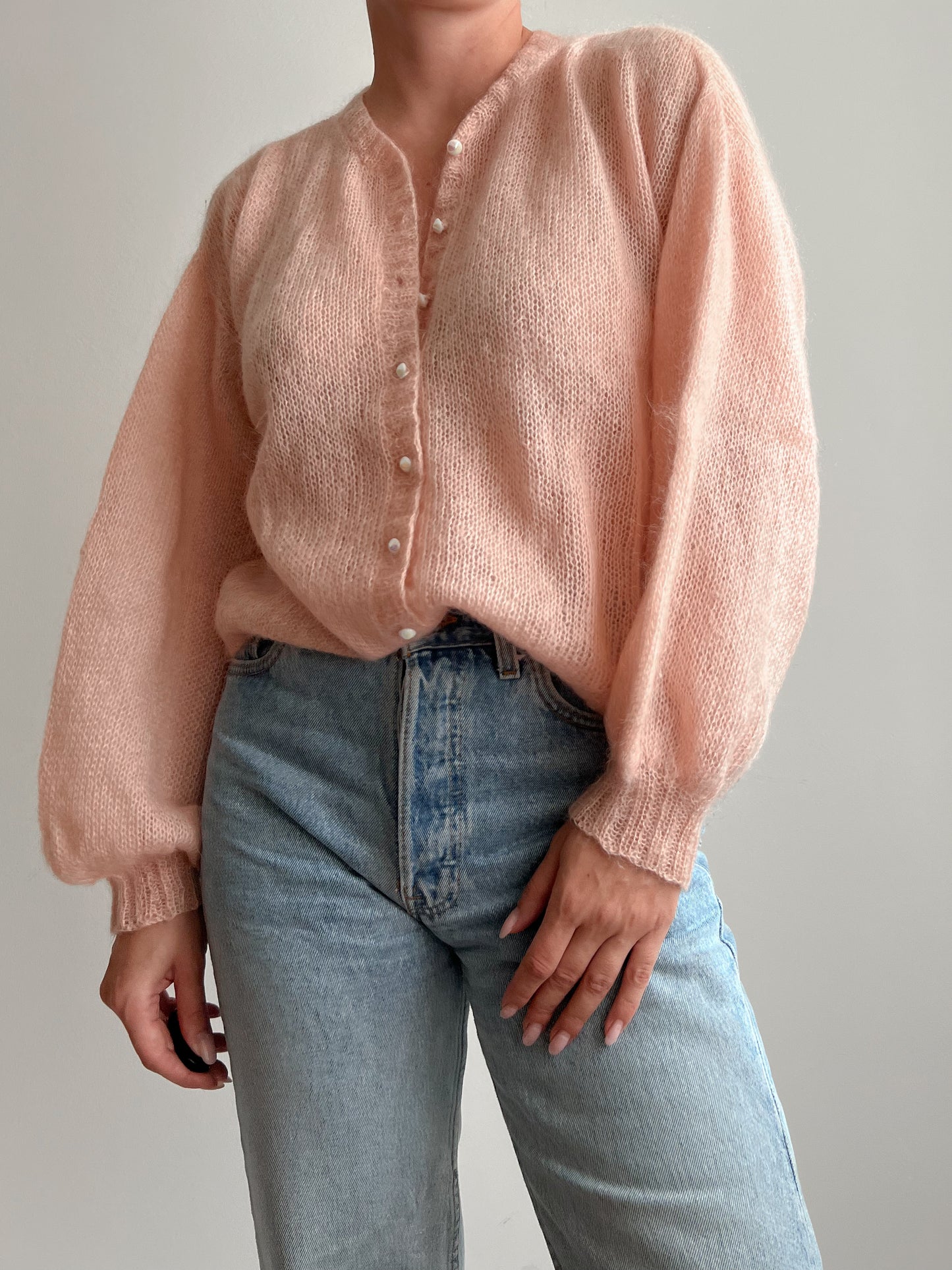 Cardigan rosa in mohnair