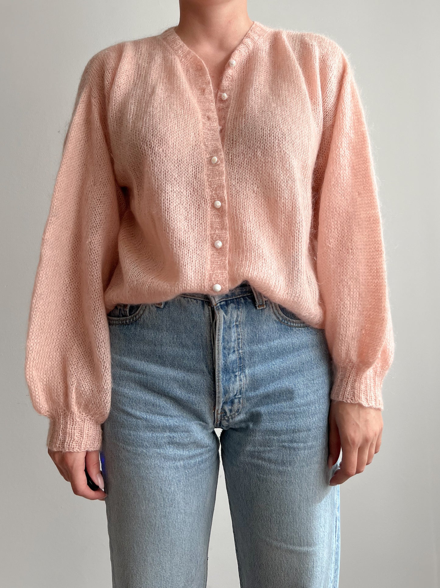 Cardigan rosa in mohnair