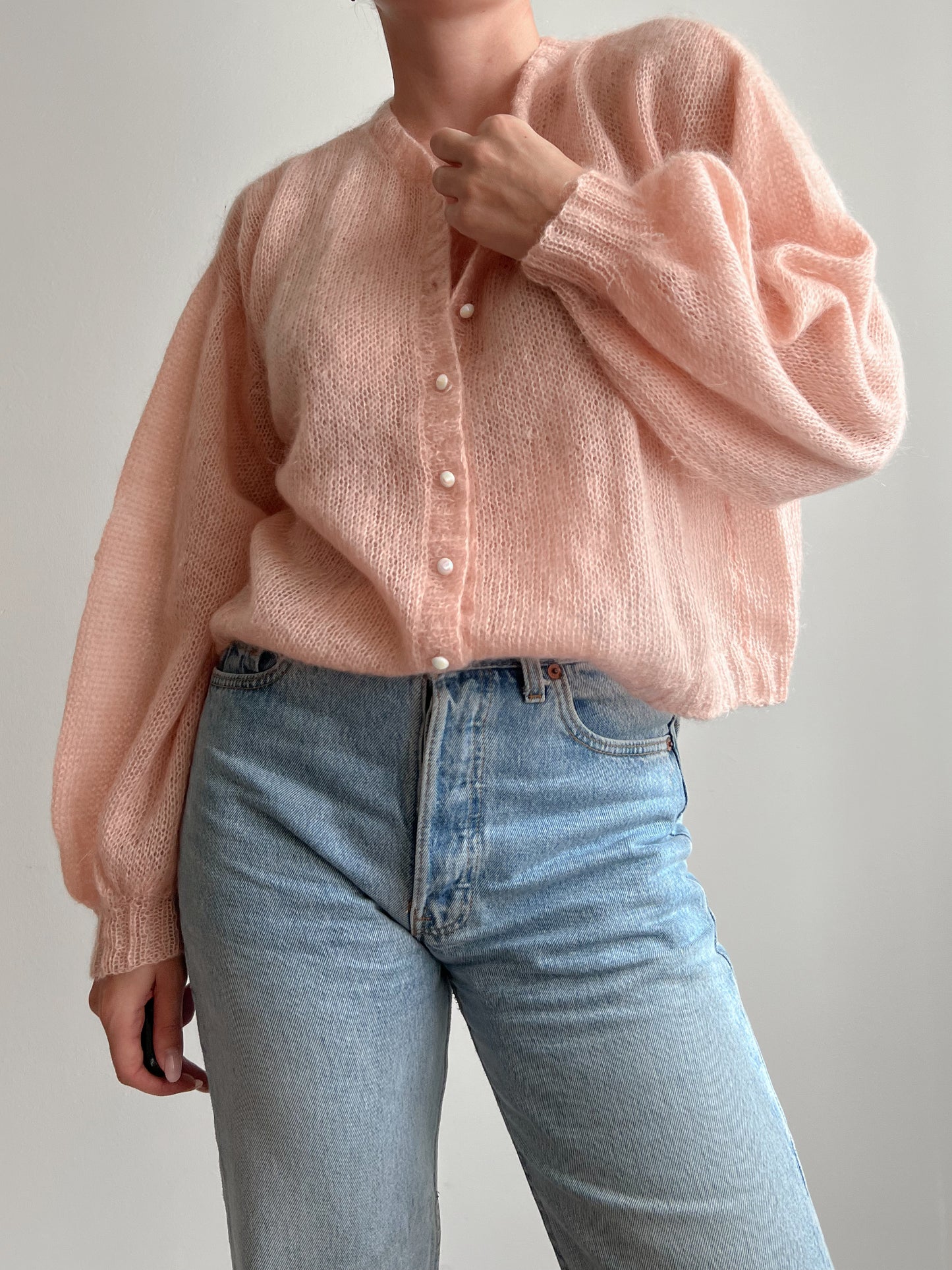 Cardigan rosa in mohnair