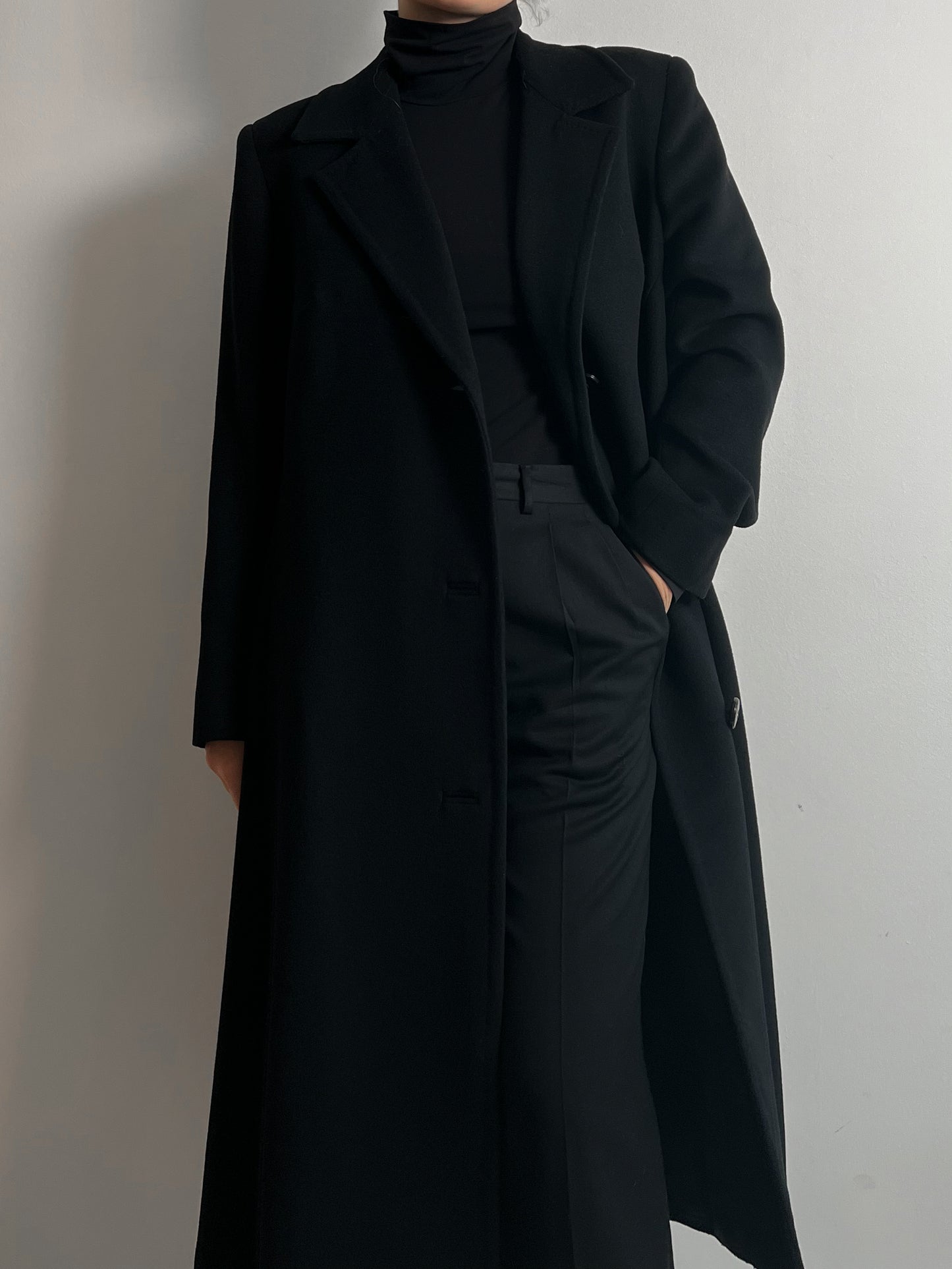 Pure wool black long coat