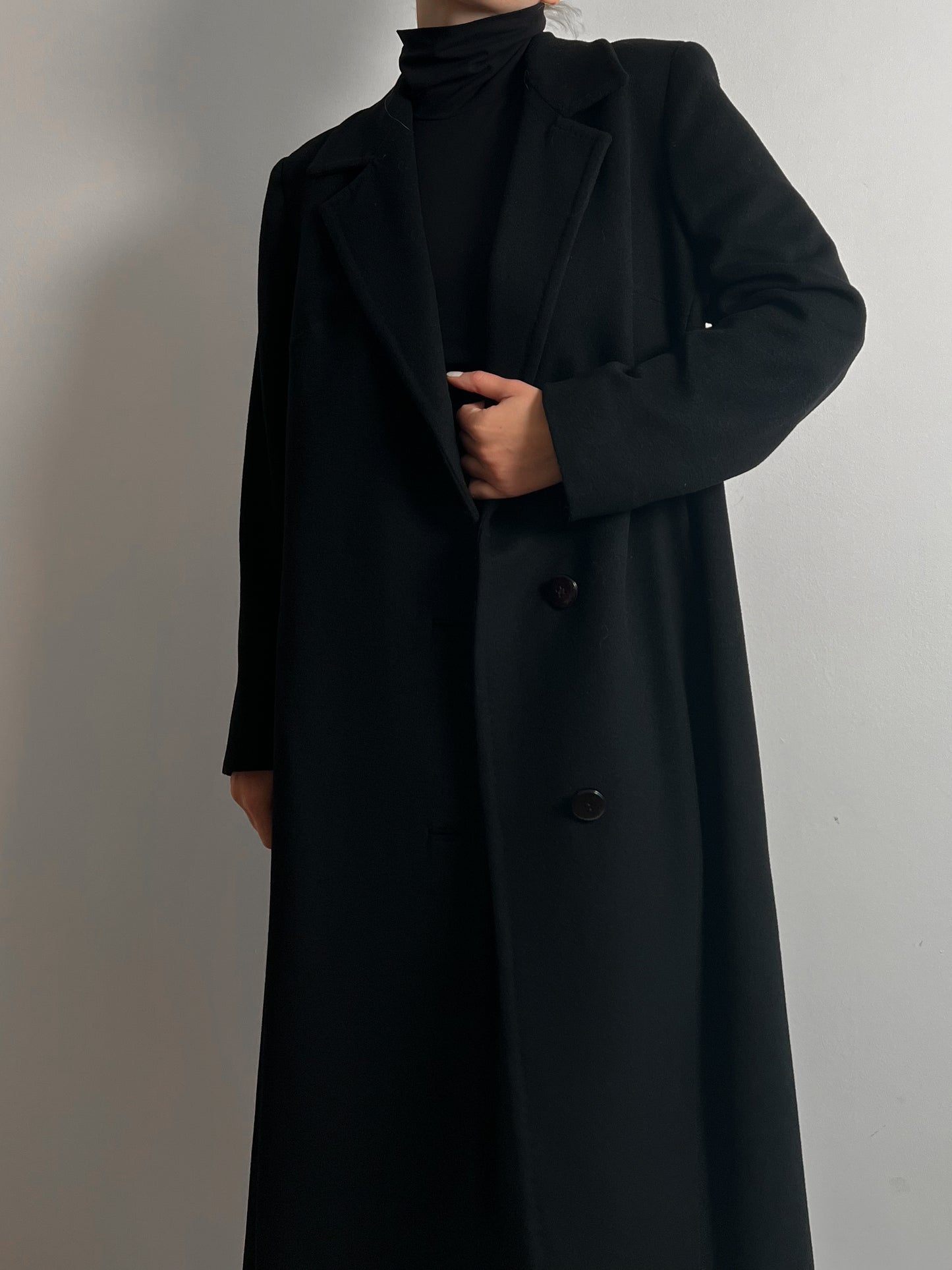 Pure wool black long coat