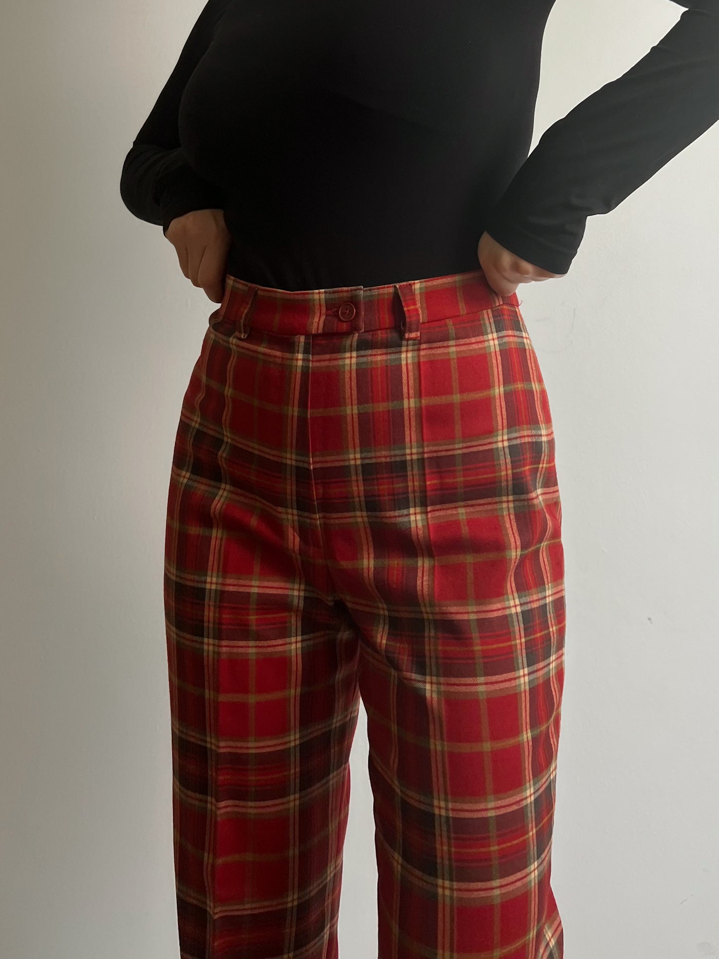 Wool red check pants