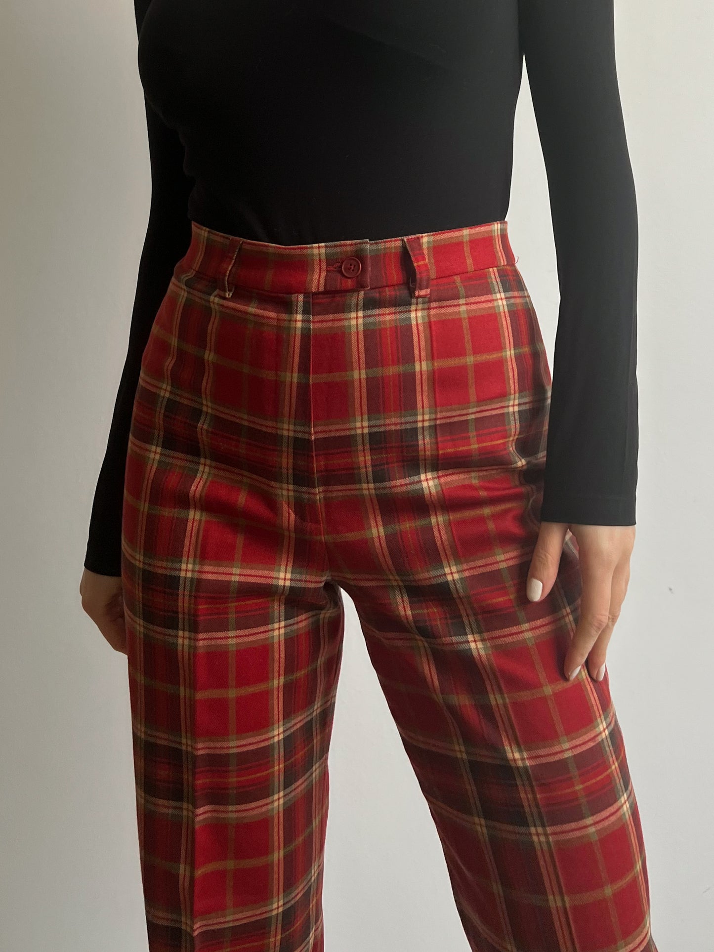 Wool red check pants