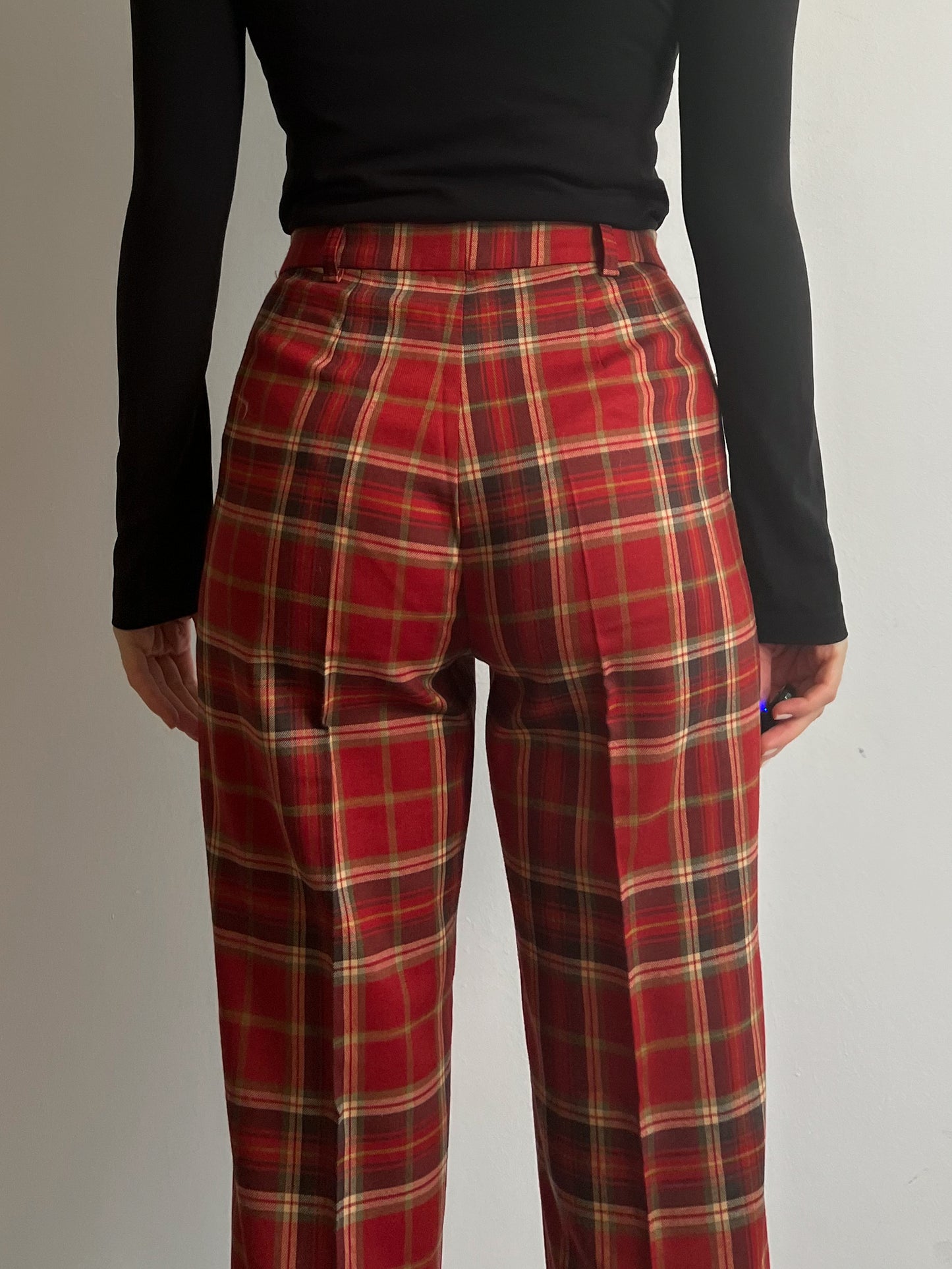 Wool red check pants