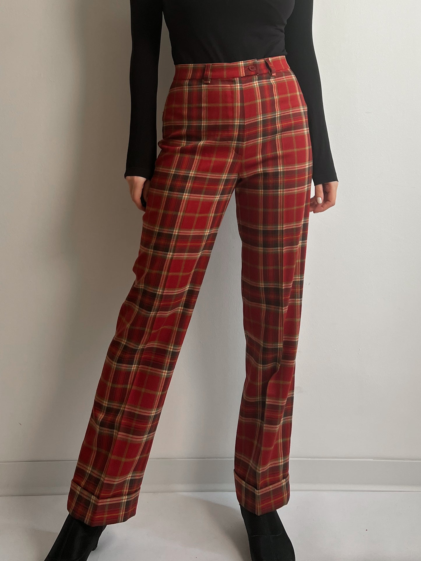 Wool red check pants