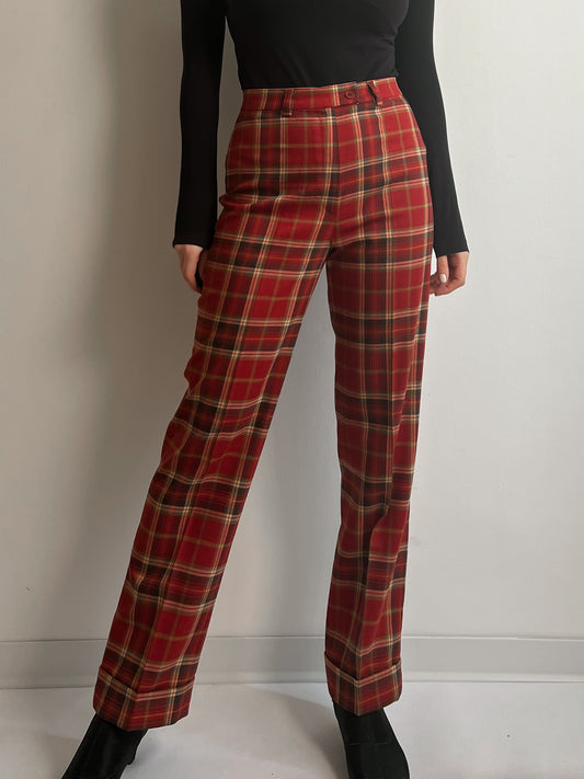 Wool red check pants