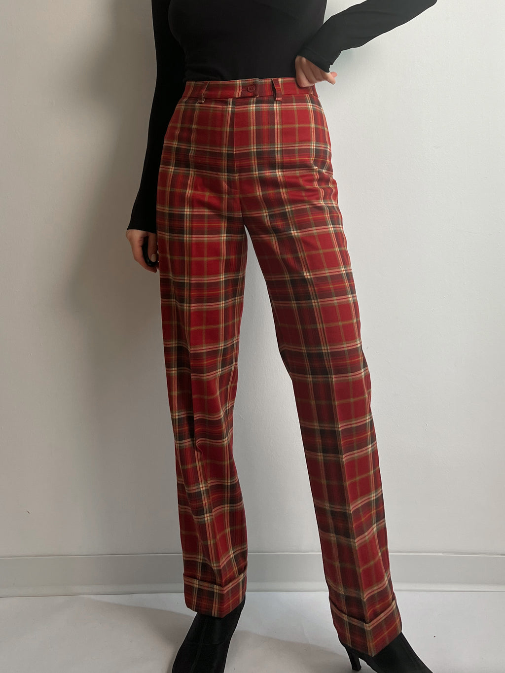 Wool red check pants