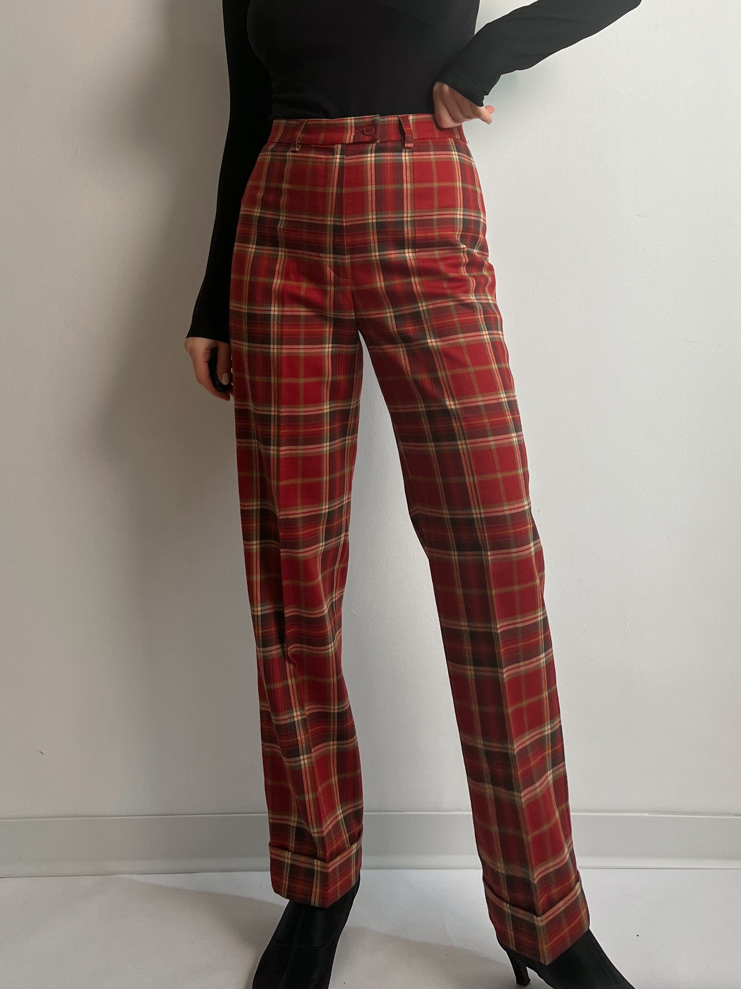 Wool red check pants