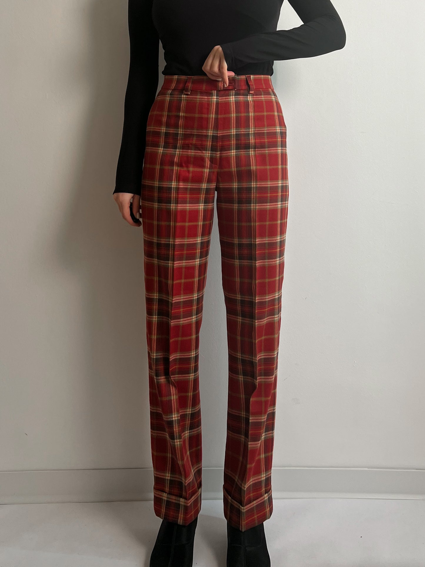 Wool red check pants