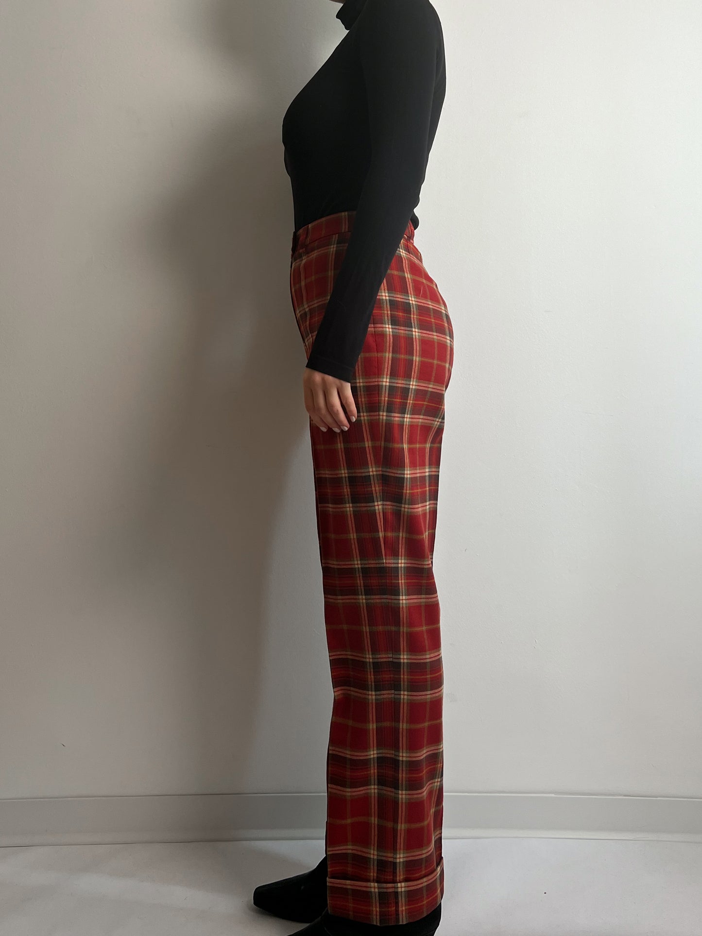 Wool red check pants