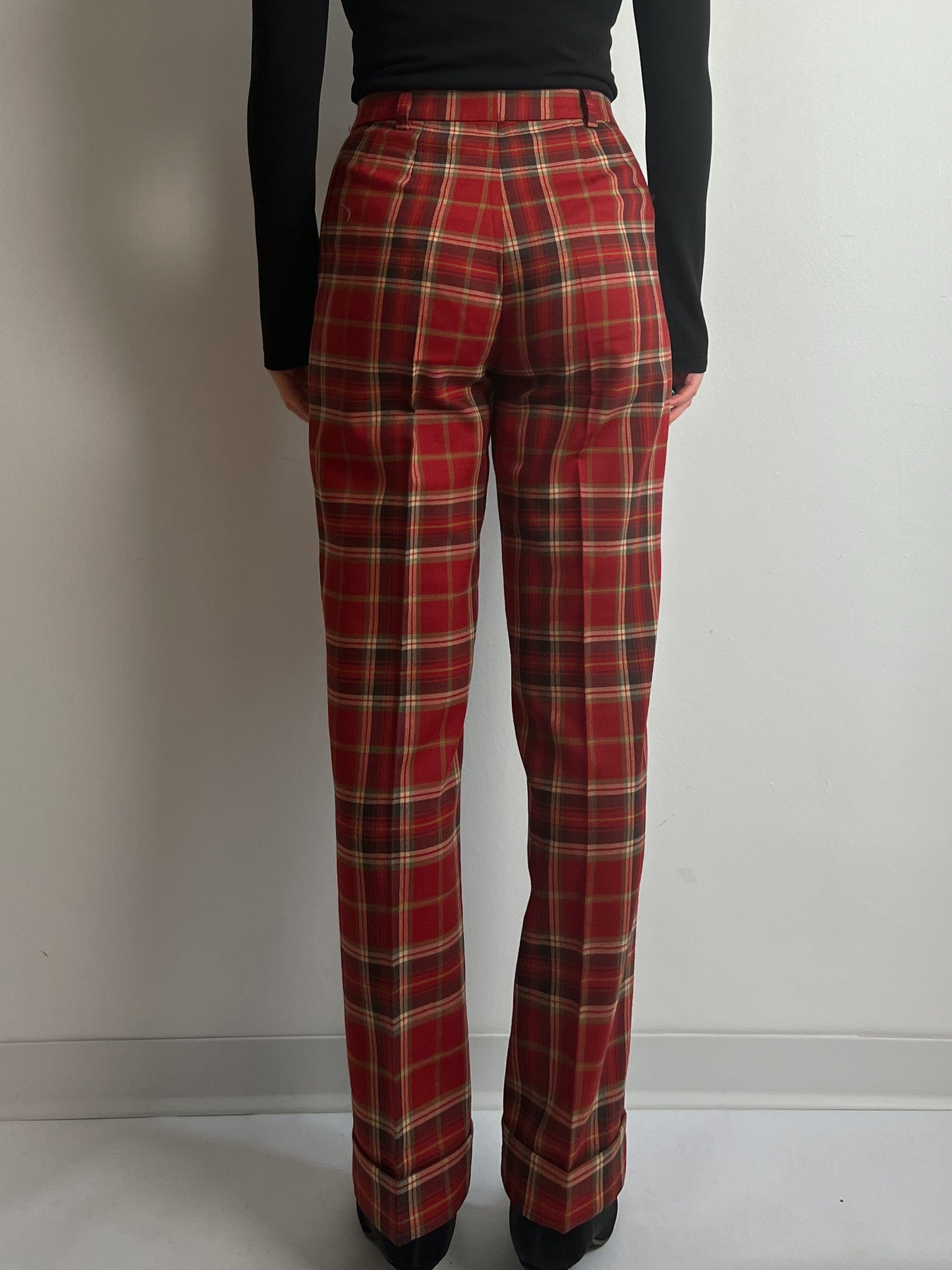 Wool red check pants