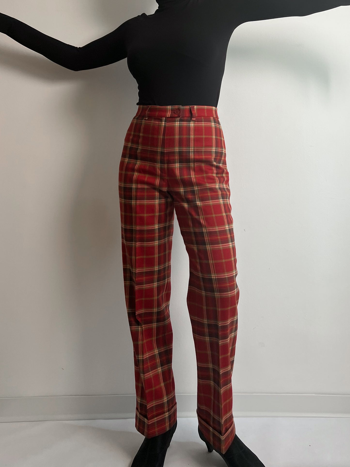 Wool red check pants