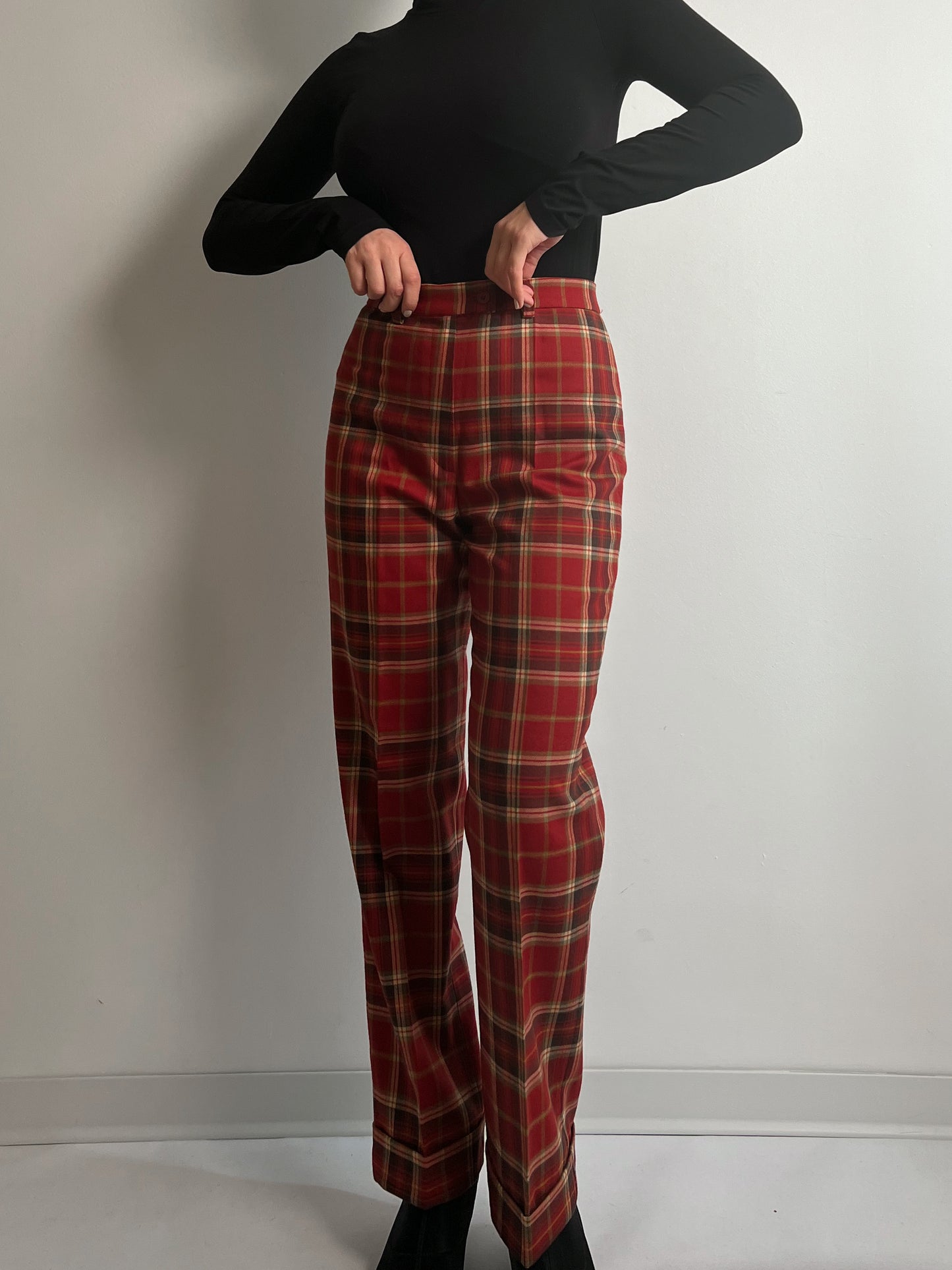 Wool red check pants