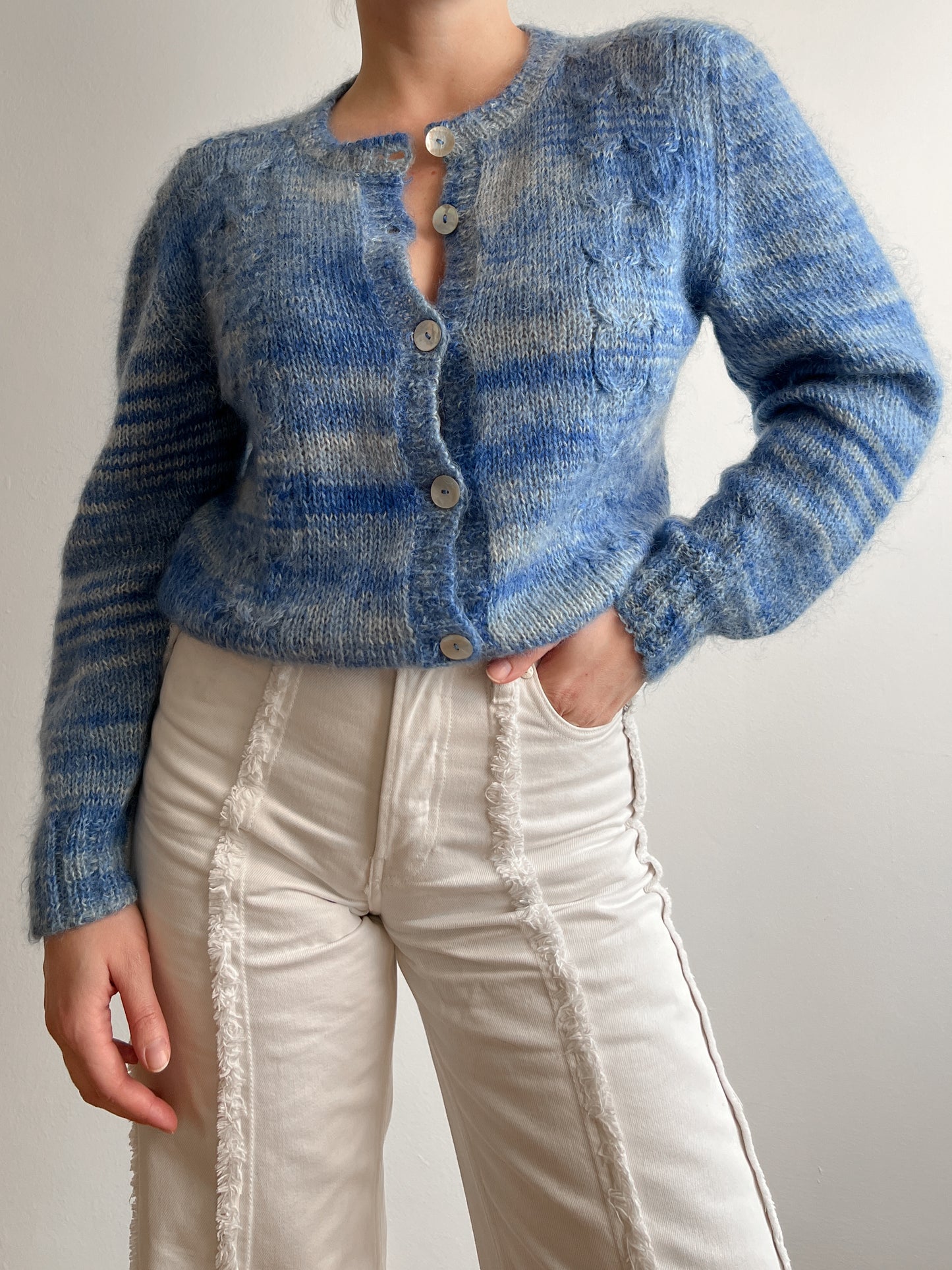 Mohair embroidered blue cardigan