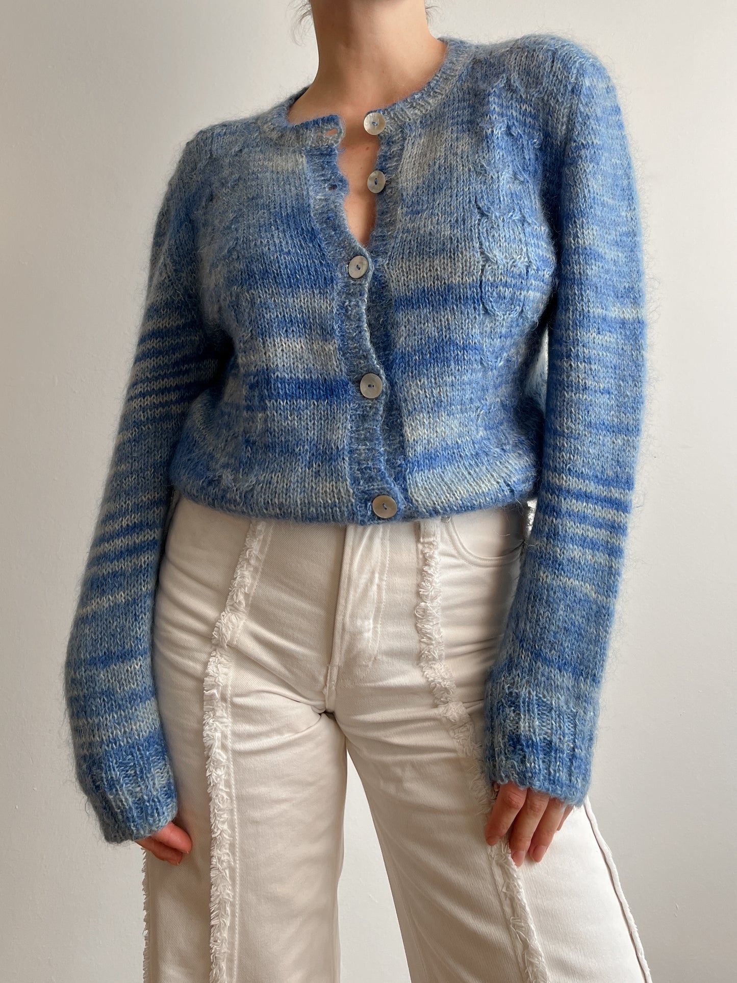 Mohair embroidered blue cardigan