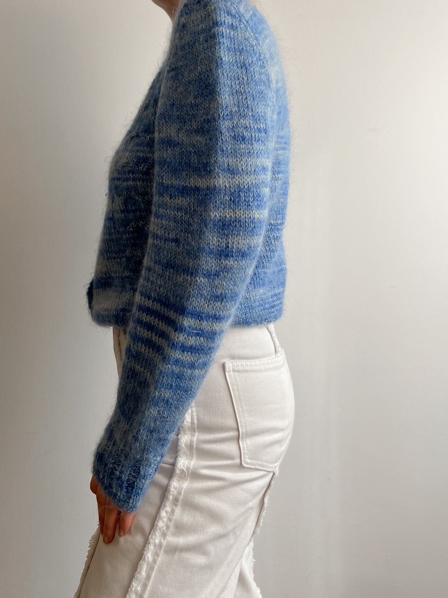 Mohair embroidered blue cardigan