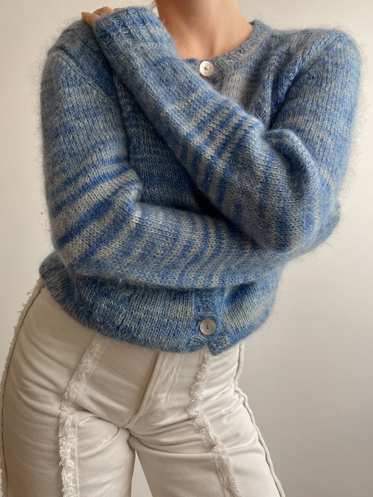 Mohair embroidered blue cardigan