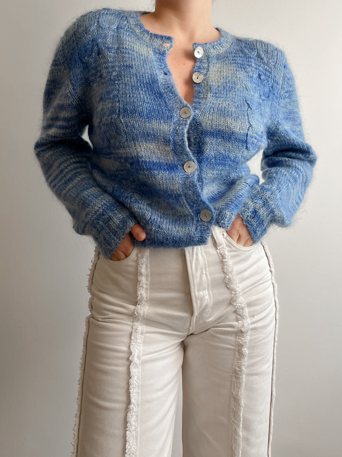 Mohair embroidered blue cardigan