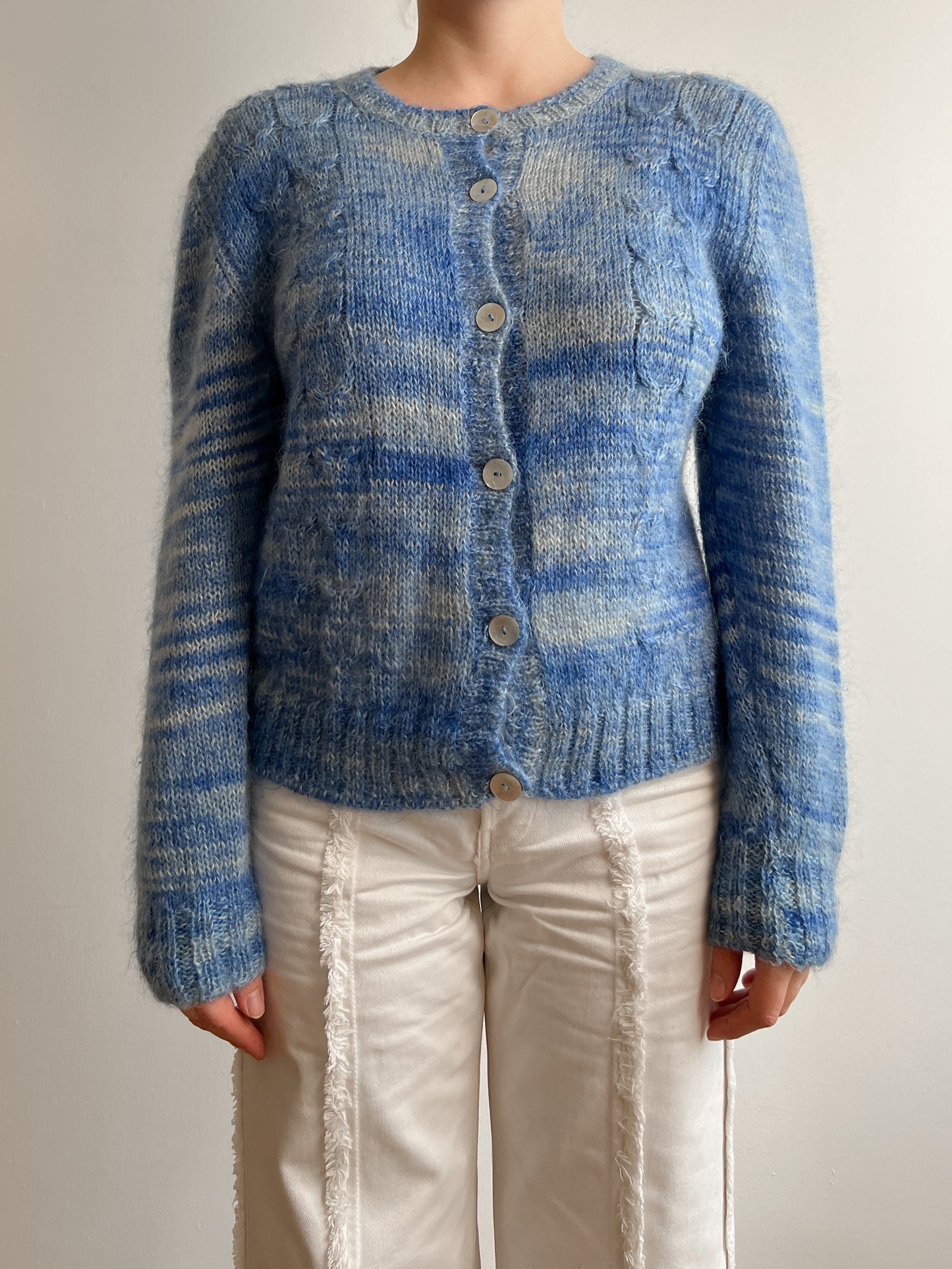 Mohair embroidered blue cardigan