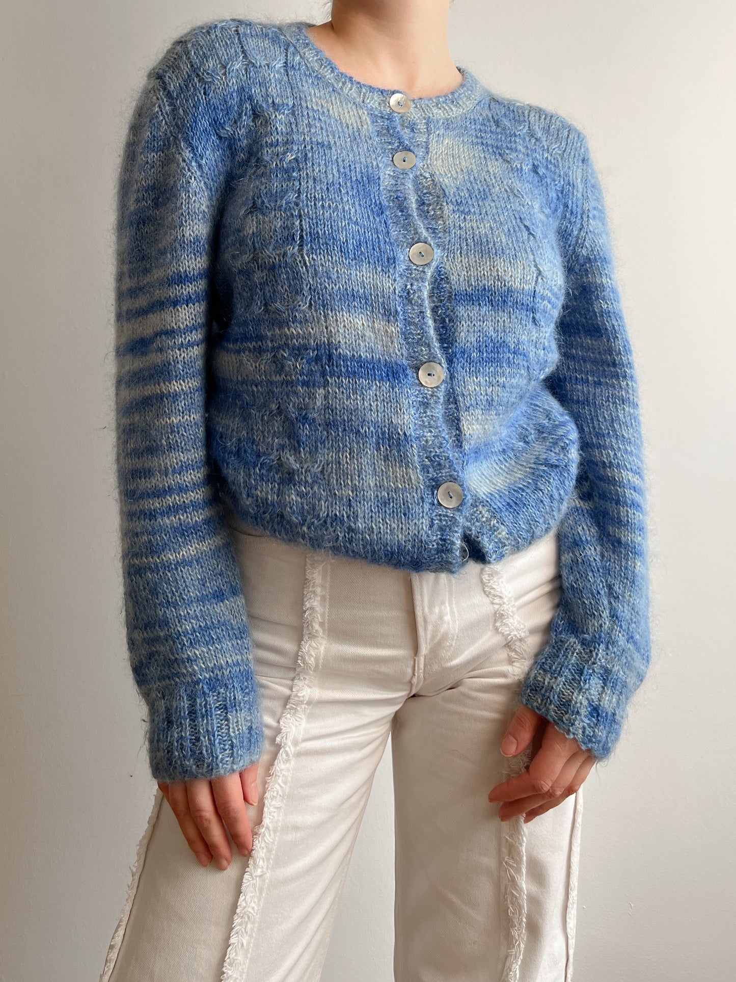 Mohair embroidered blue cardigan