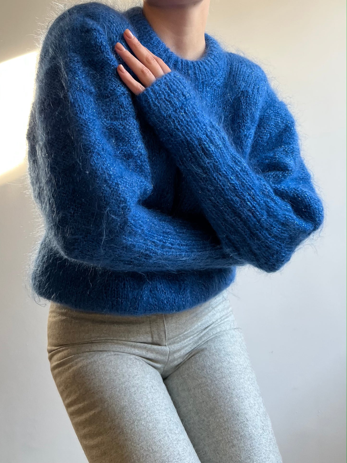 Maglione blu in mohair