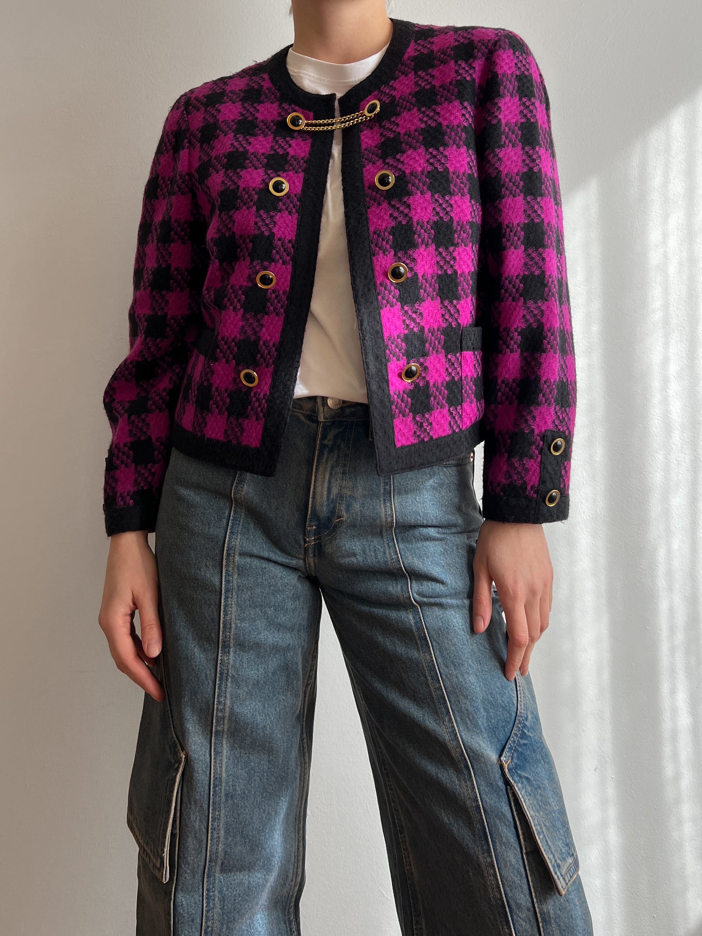 Pure wool check pink and black jacket