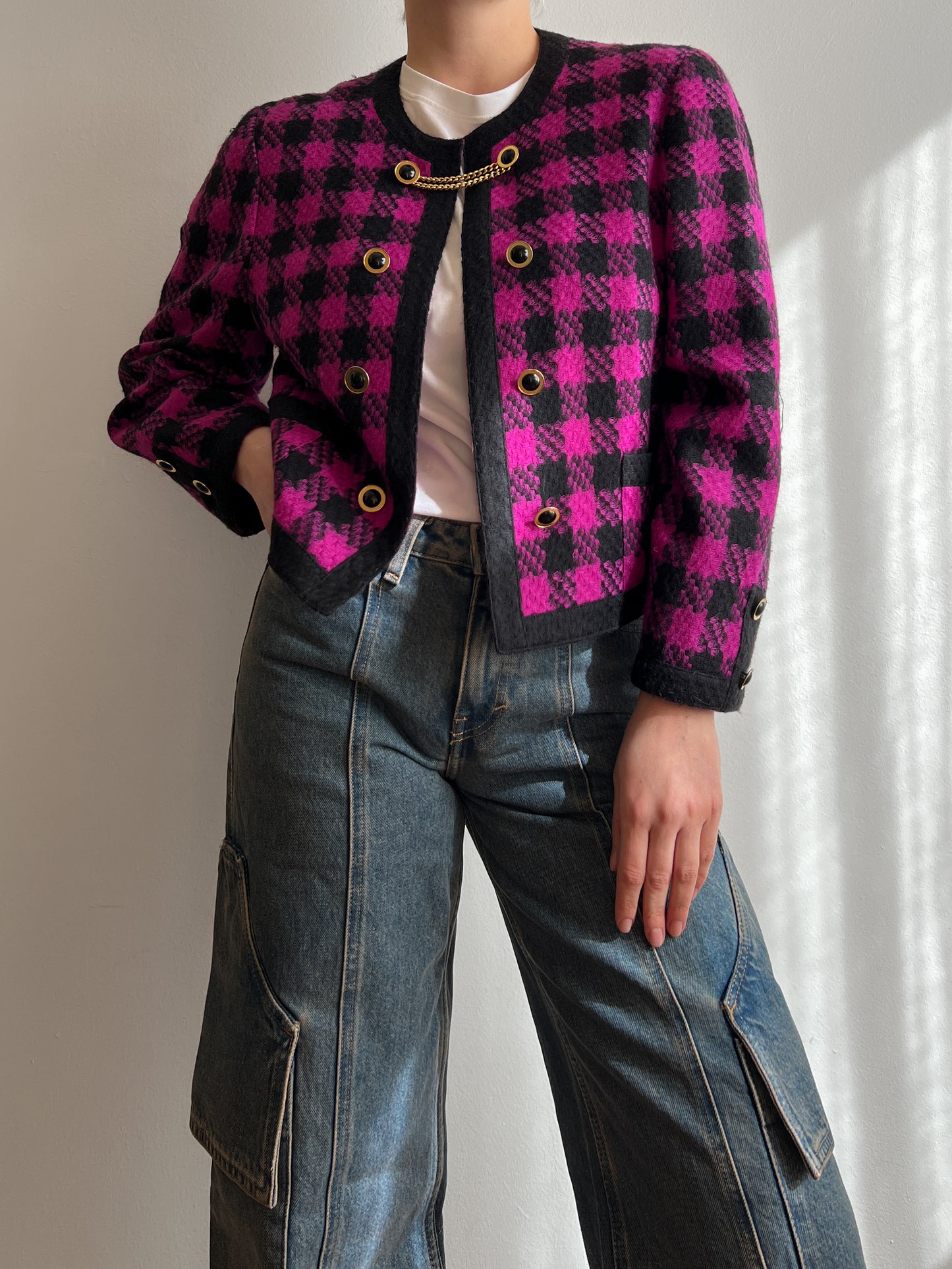 Pure wool check pink and black jacket