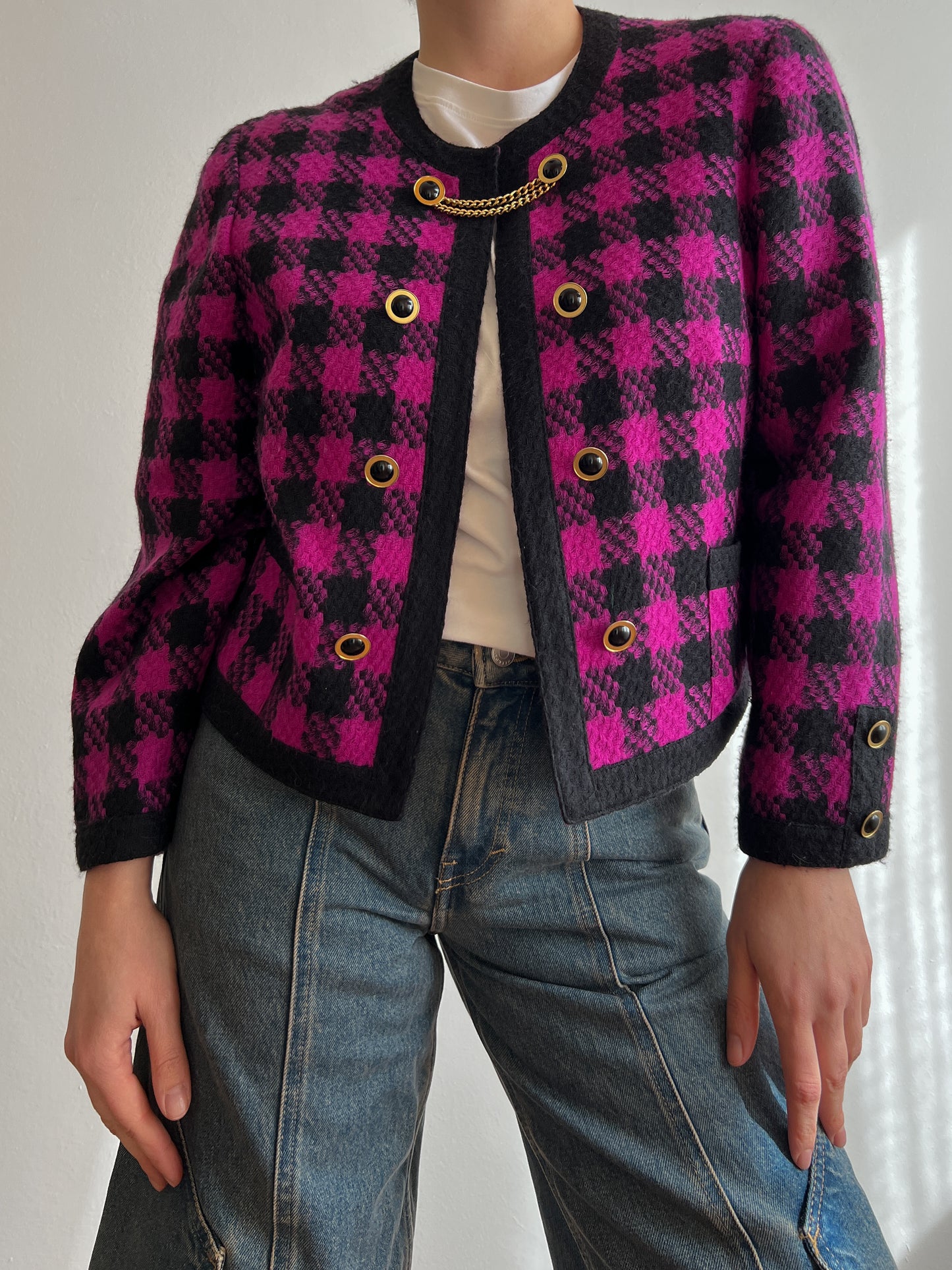 Pure wool check pink and black jacket