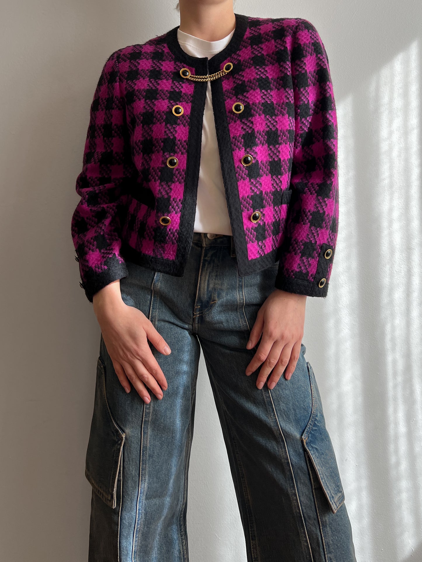 Pure wool check pink and black jacket