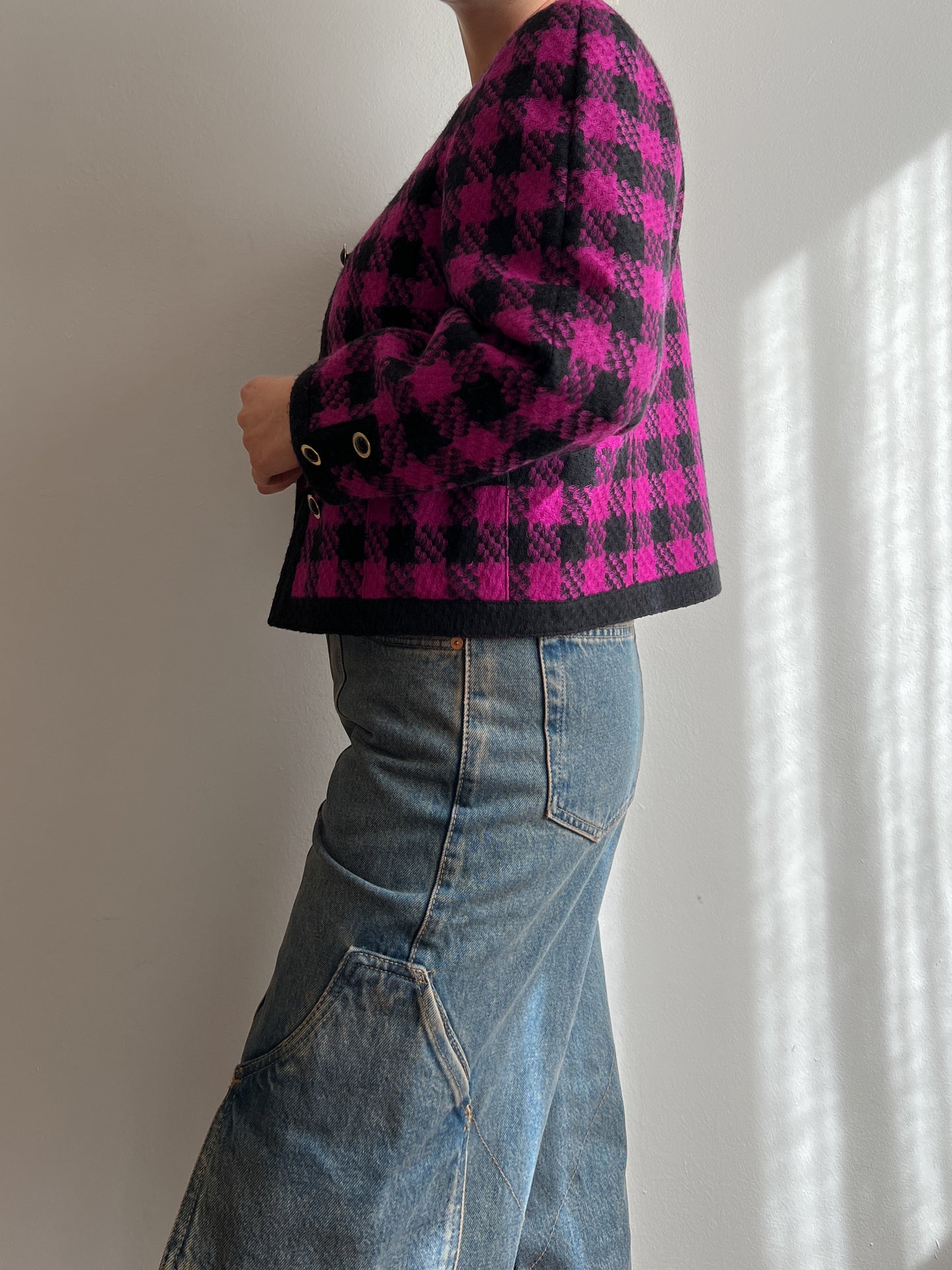 Pure wool check pink and black jacket