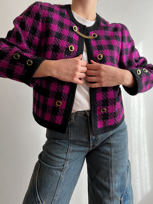 Pure wool check pink and black jacket