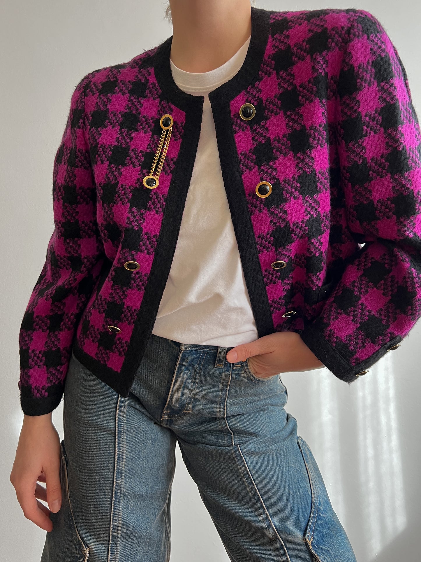 Pure wool check pink and black jacket