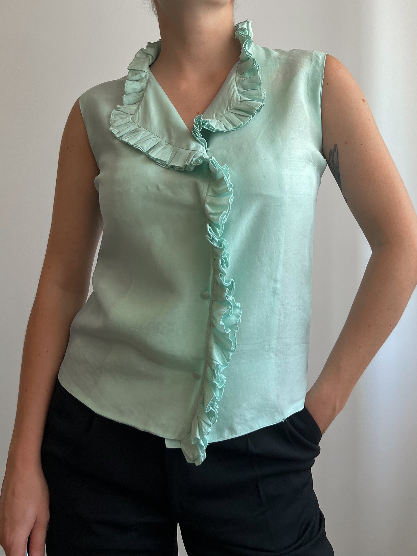 Pure silk tailoring light blue top