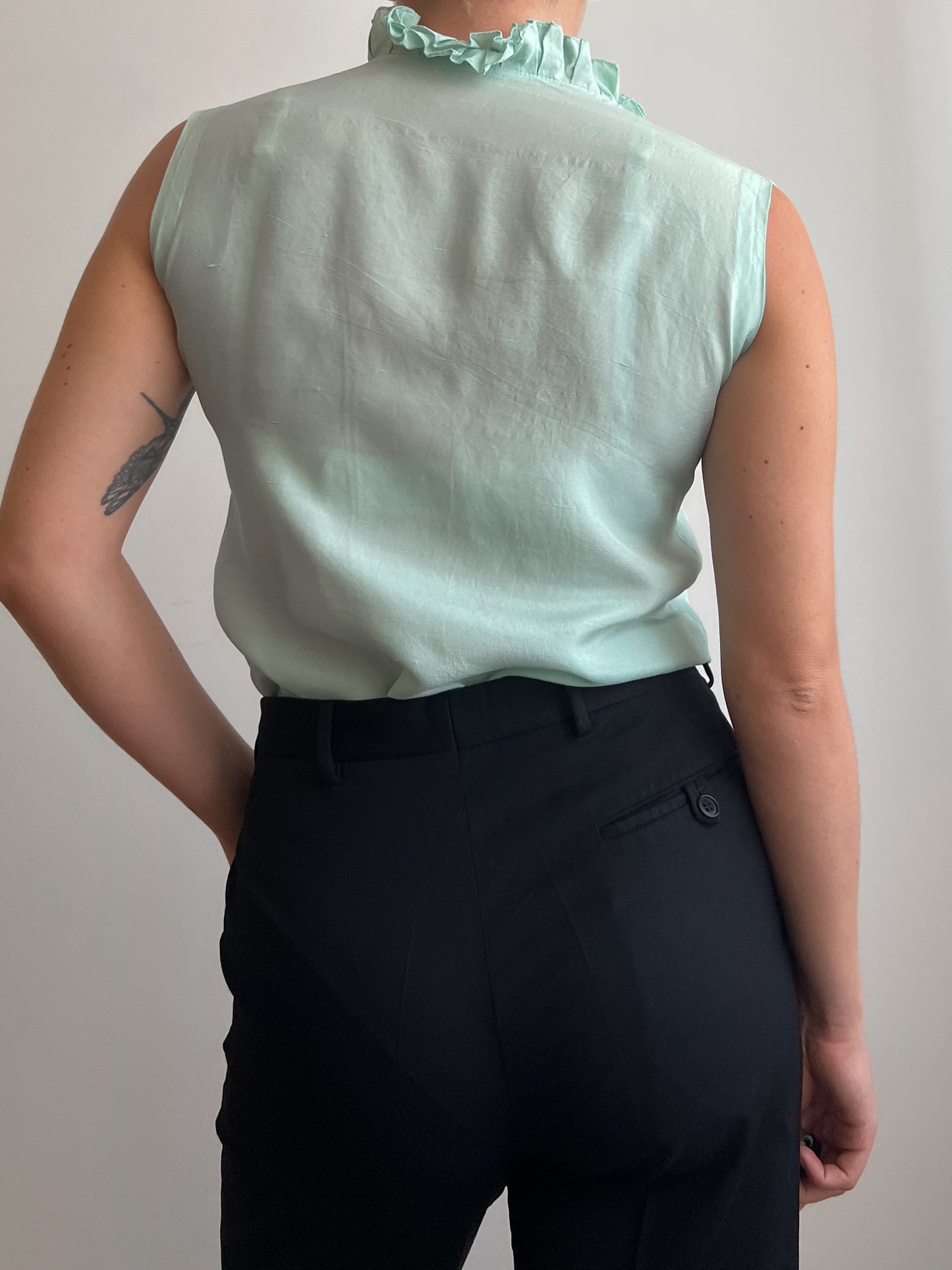 Pure silk tailoring light blue top