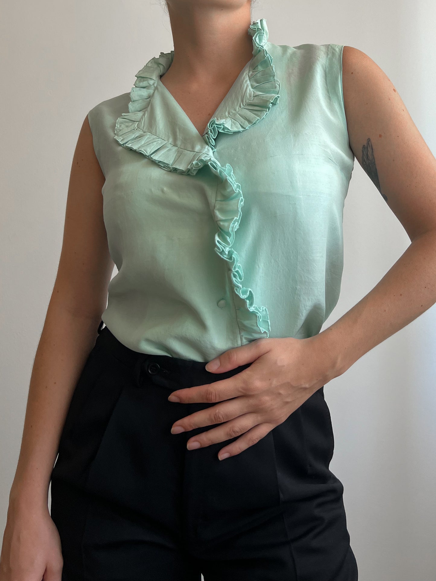 Pure silk tailoring light blue top