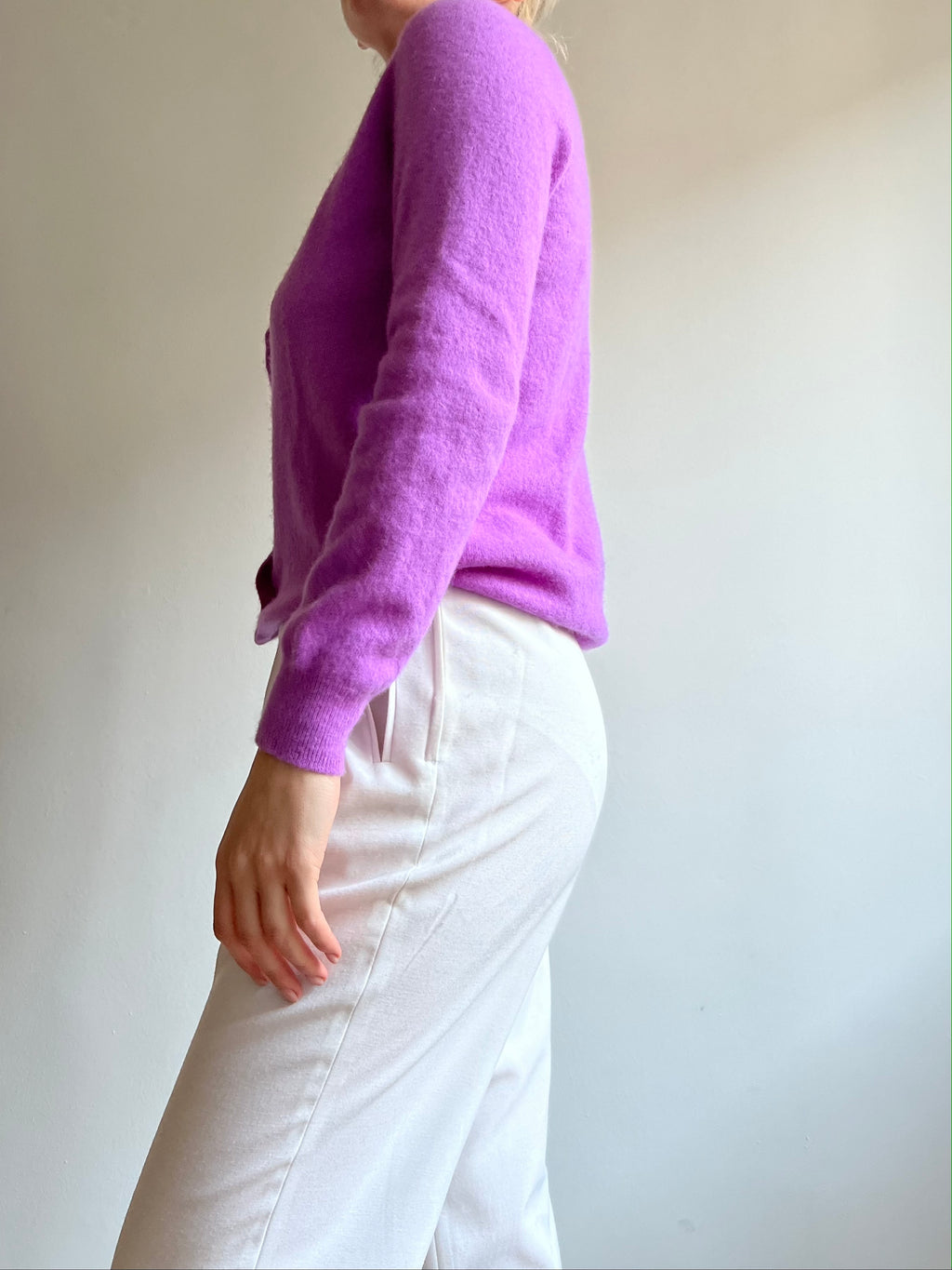 Cardigan in lana color ciclamino