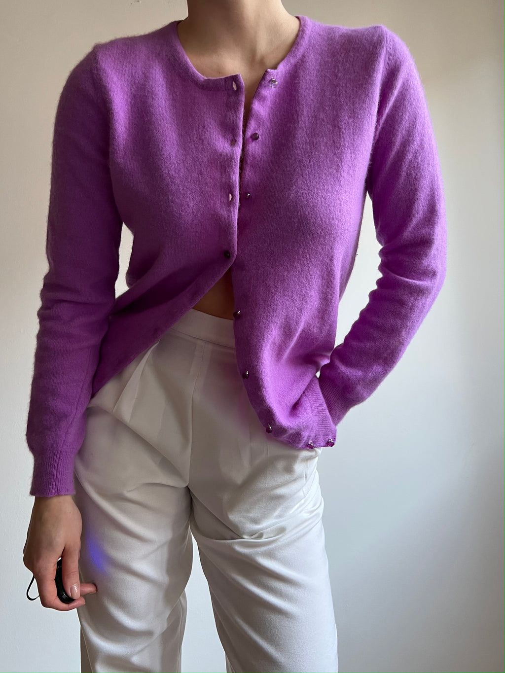 Cardigan in lana color ciclamino