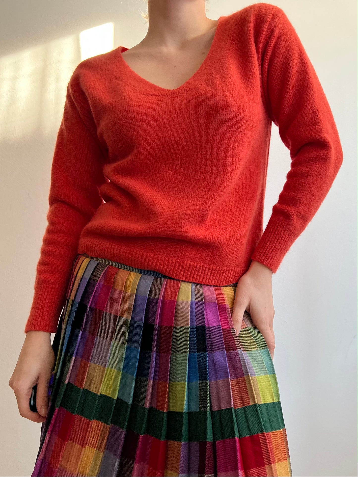 Maglione corallo in lambswool e angora