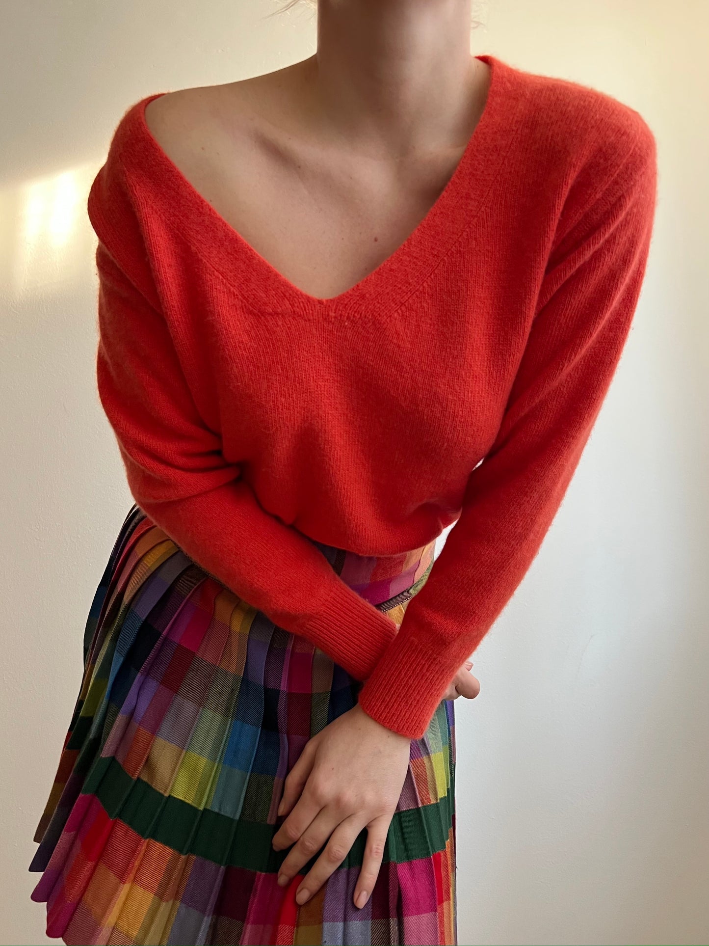 Maglione corallo in lambswool e angora