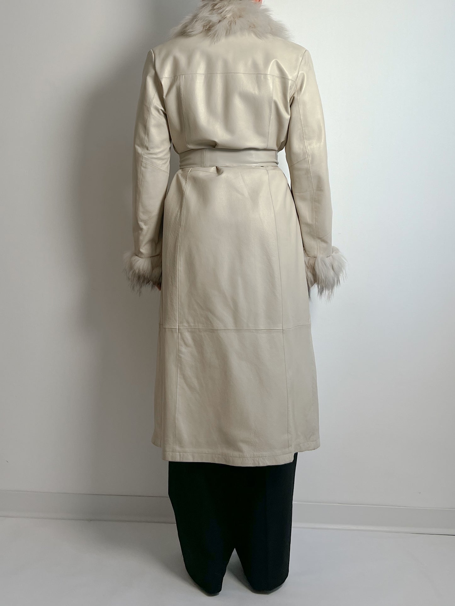 Real leather and fur ivory trench