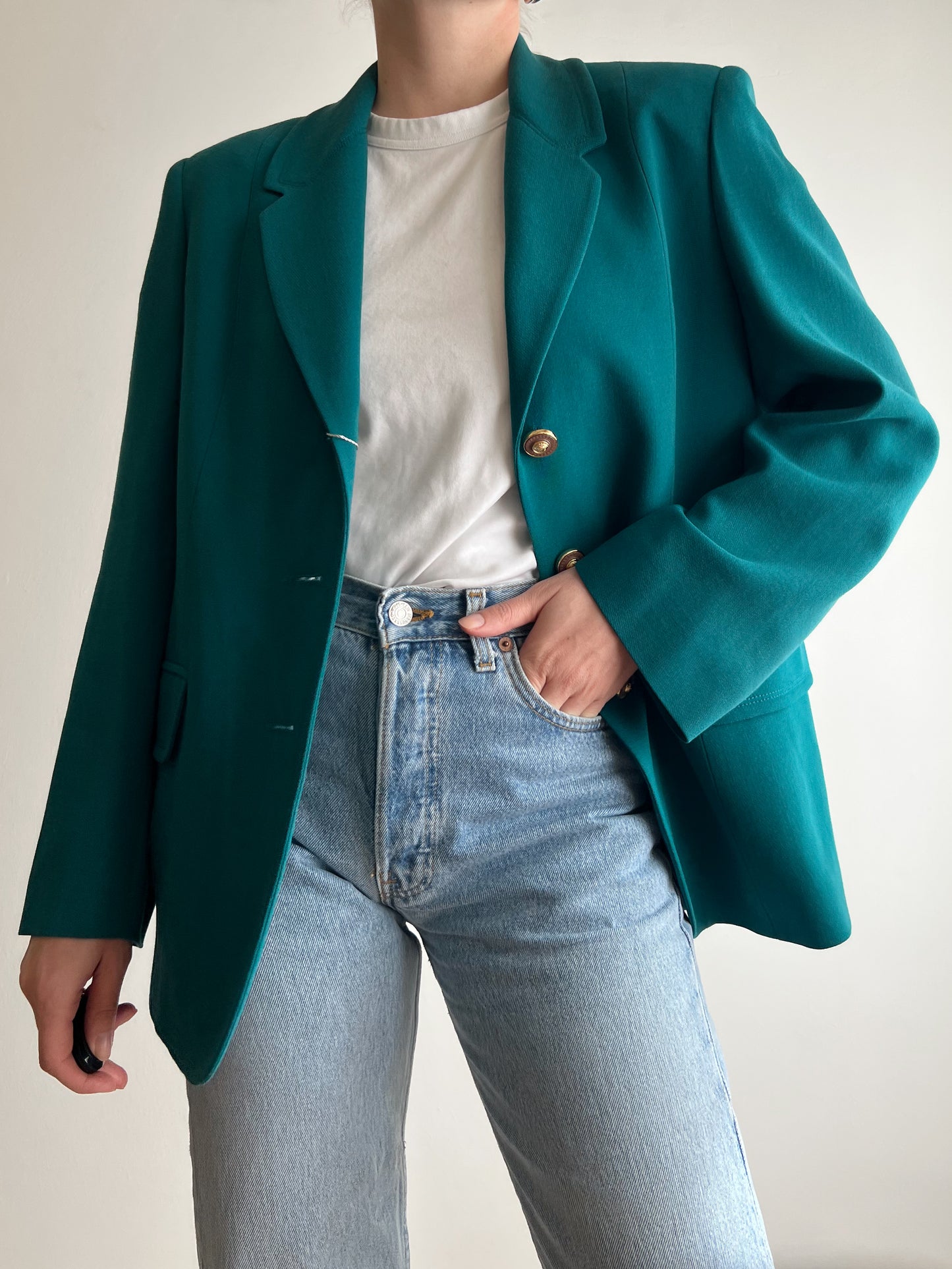 Blazer petrolio in pura lana