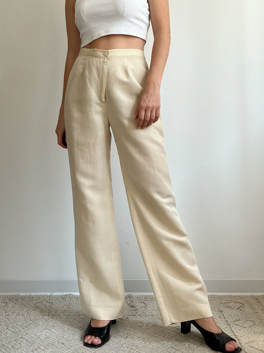 Pantaloni beige in puro lino