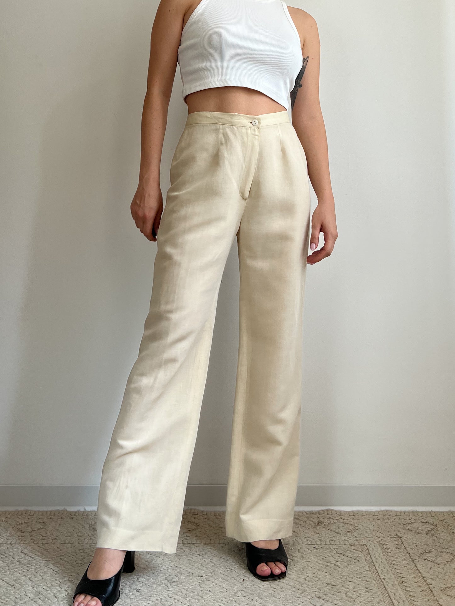 Pantaloni beige in puro lino