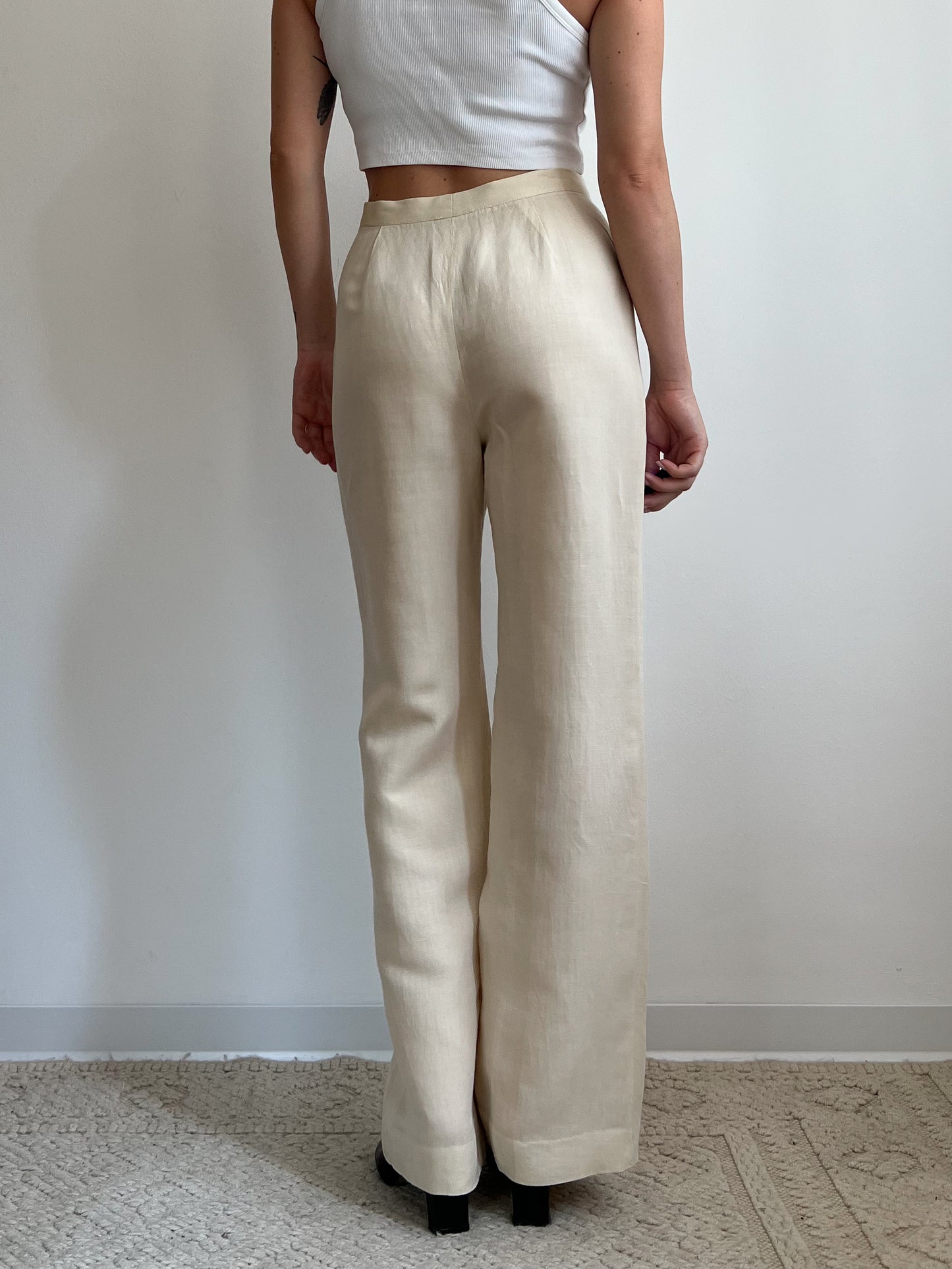 Pantaloni beige in puro lino