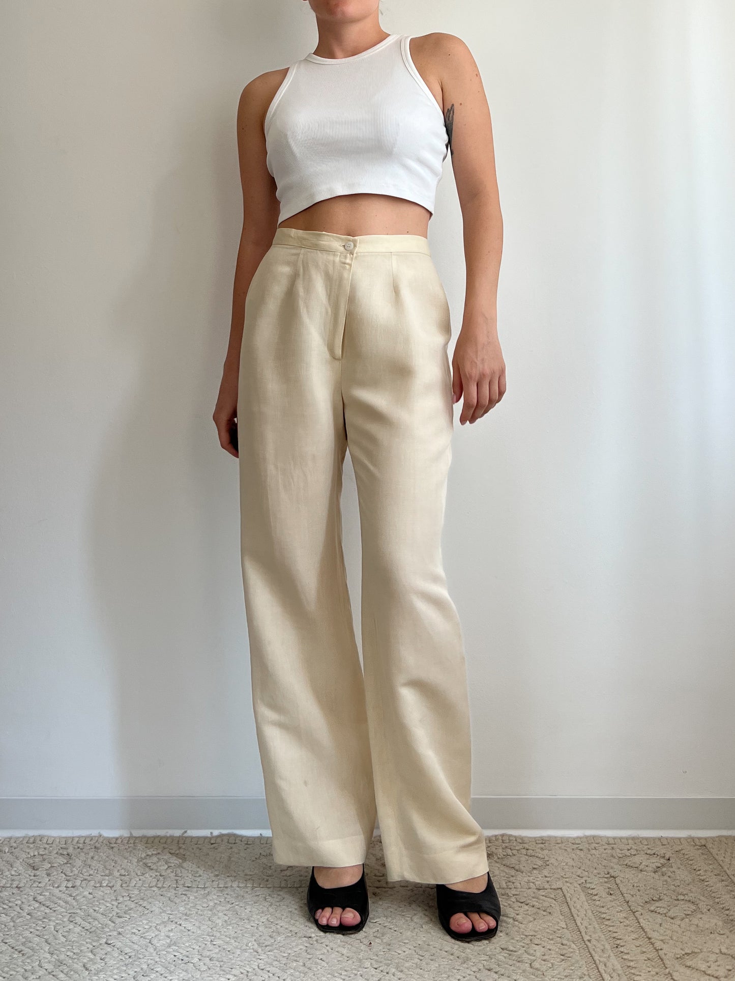 Pantaloni beige in puro lino