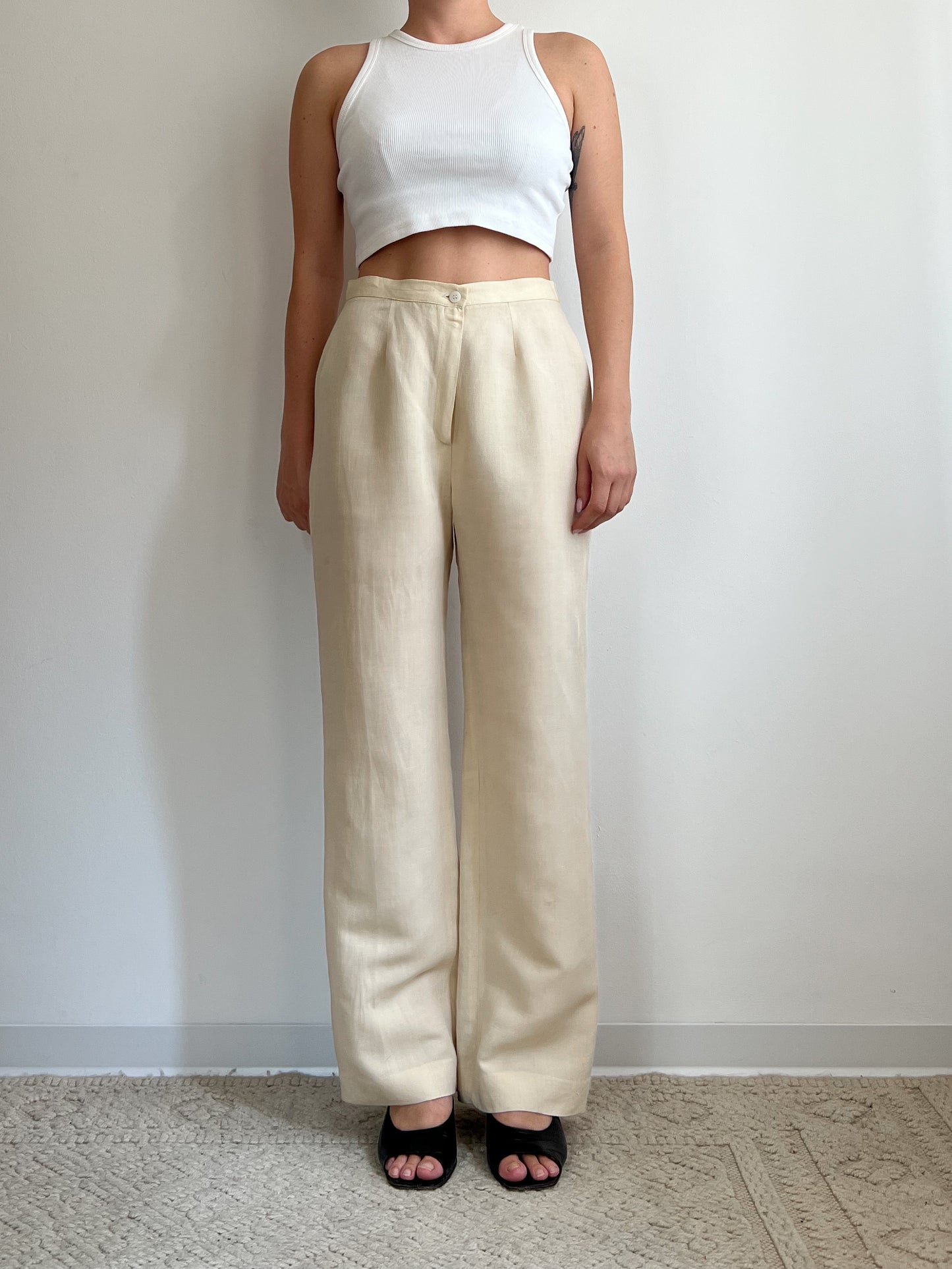 Pantaloni beige in puro lino