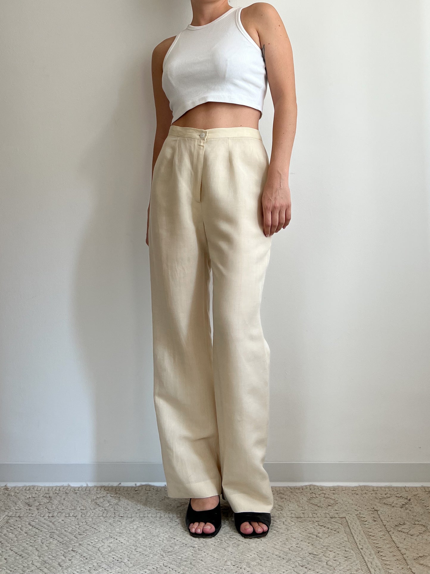 Pantaloni beige in puro lino