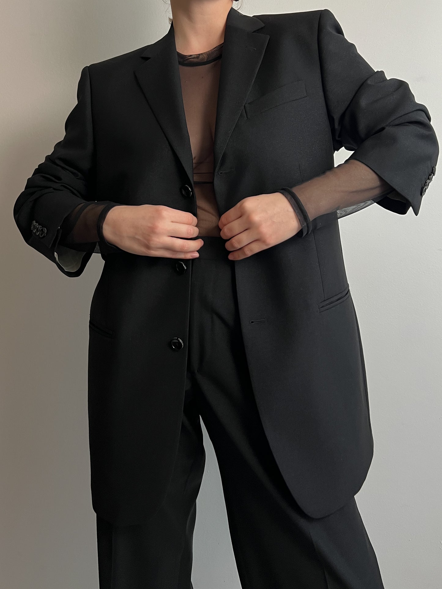 Gai Mattiolo black shimmer suit