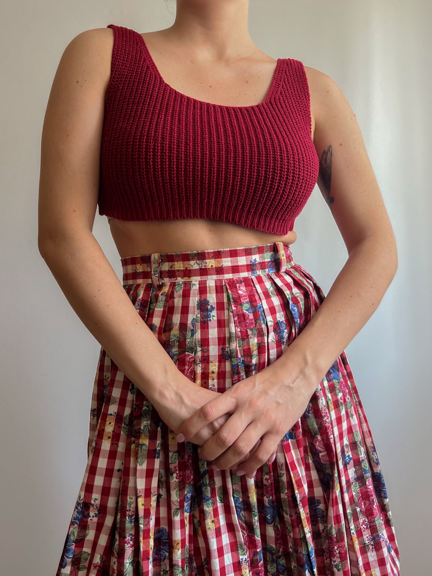 Crop top in cotone bordeaux